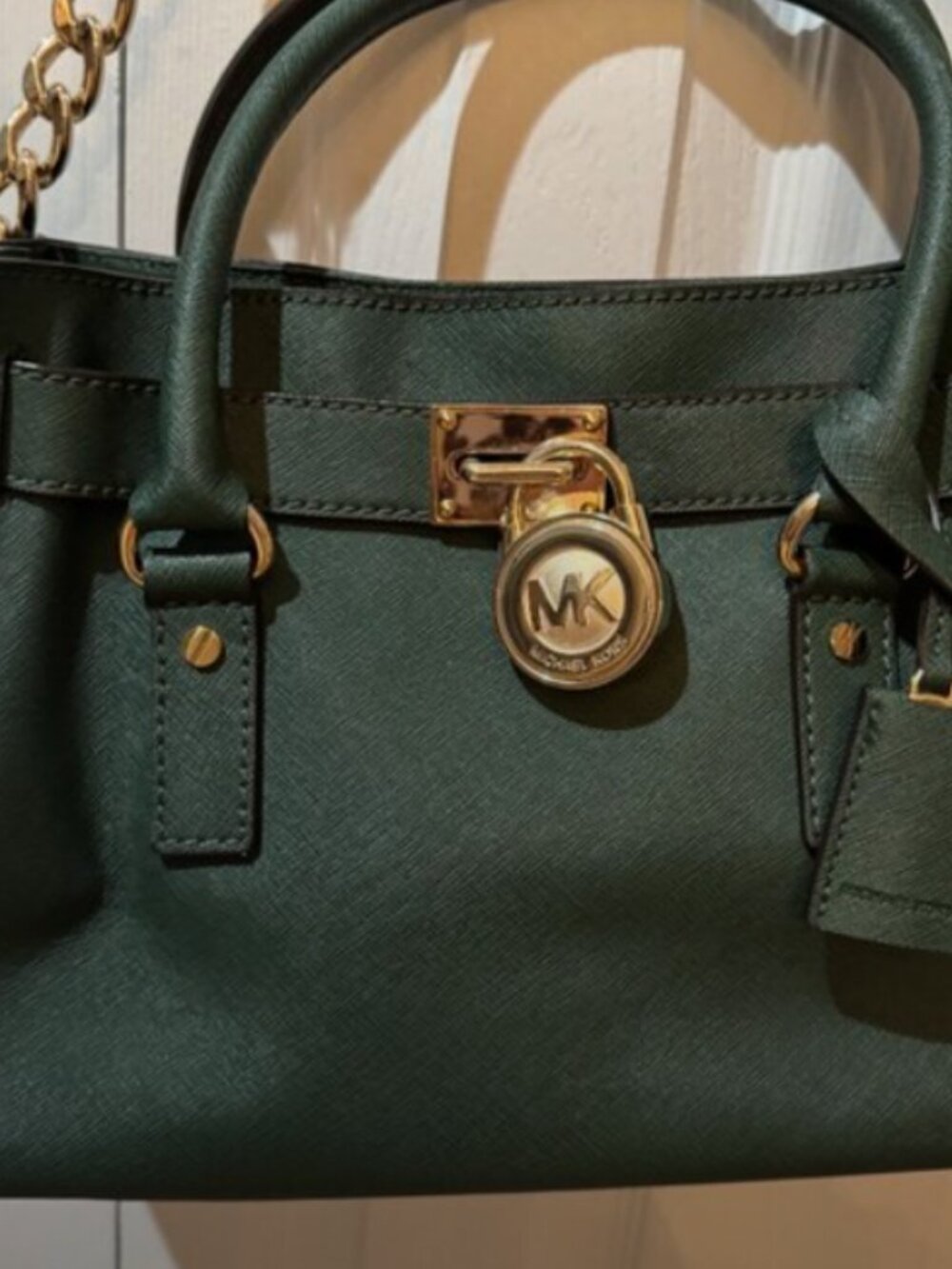 Michael Kors Hamilton Green💚Saffiano Leather Satchel Tote purse bag